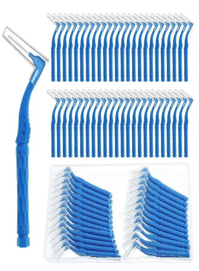 lanjue 50pcs Interdental Brushes, Blue Soft Dental Brushes with Non-Slip Handle Angled Head Tooth Picks Floss Sticks Dental Floss Brushes for Braces Oral Cleaning Narrow Gaps Between Teeth - Image 1